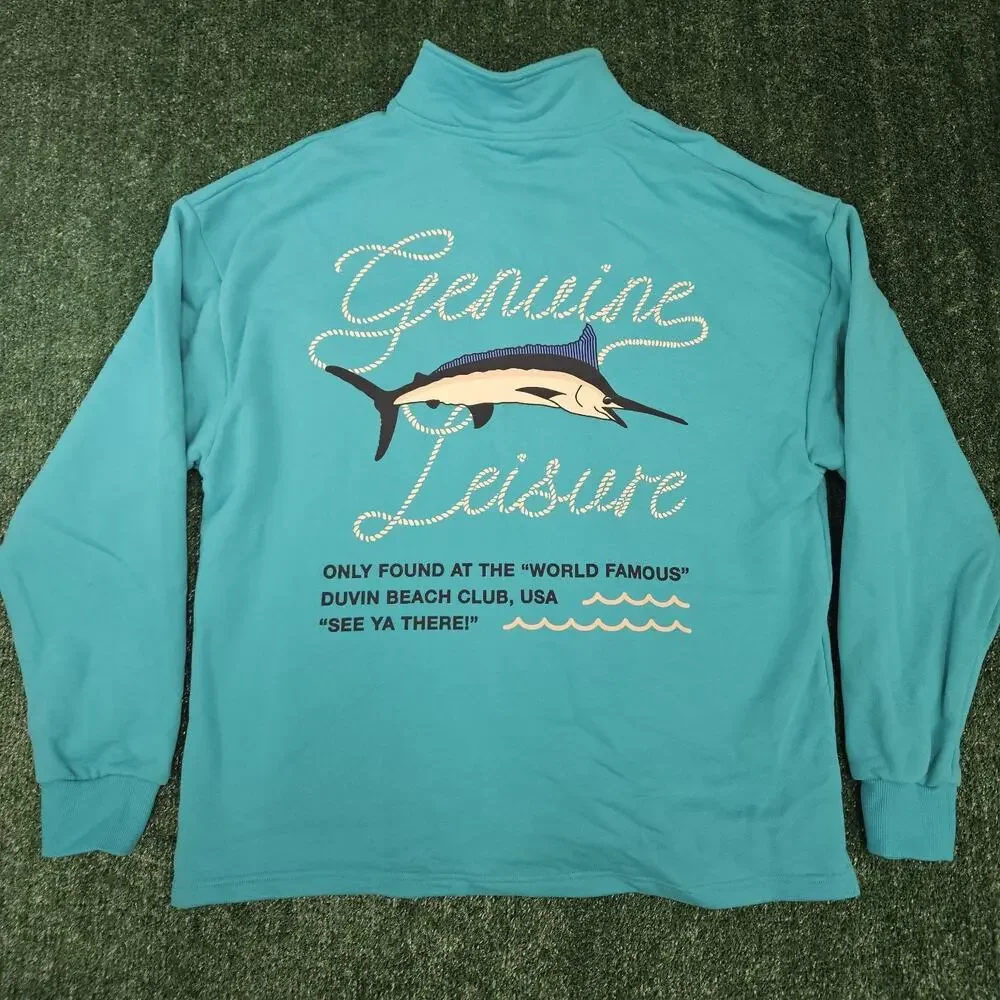 Duvin Catch Of The Day Polo Fleece Pullover Sweatshirt Teal Blue Size XL